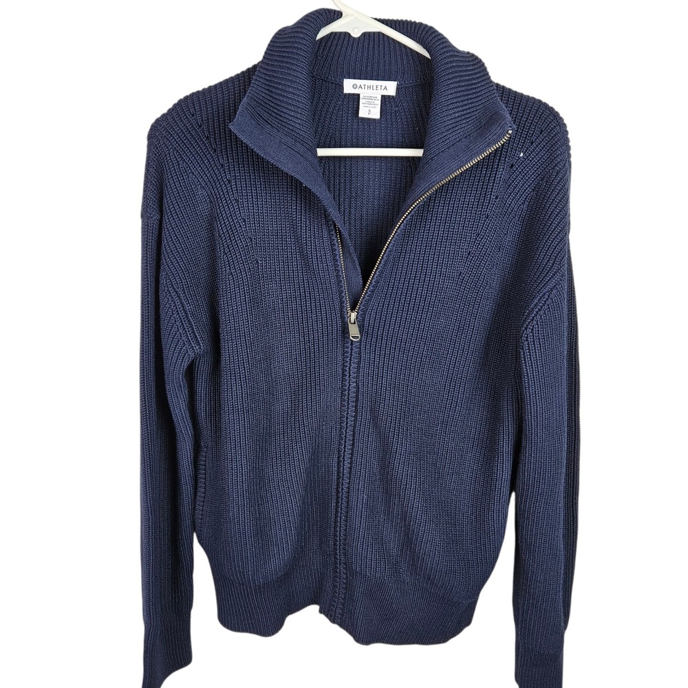 Athleta Escapade Mock Neck Bomber‎ Cardigan Sweater Full Zip Blue Women's